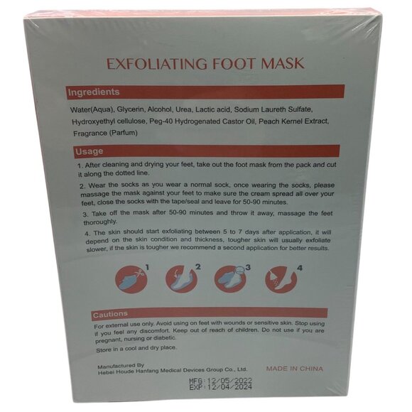 Hodaf Exfoliating Foot Mask Natural Peach 2 Pairs NEW Easy to Use Hydrates Soft - Picture 2 of 4